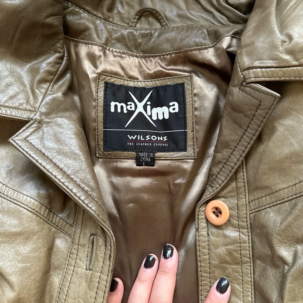 Vintage Wilson’s Maxima Olive Leather Jacket Sz L - Picture 3 of 6